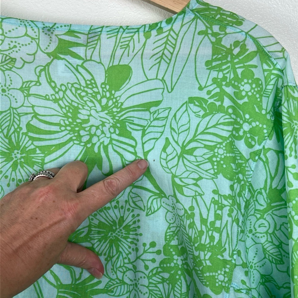 J.Crew Cotton Top Womens Medium Turquoise Green Tunic Floral Beach Preppy Resort - Picture 6 of 8